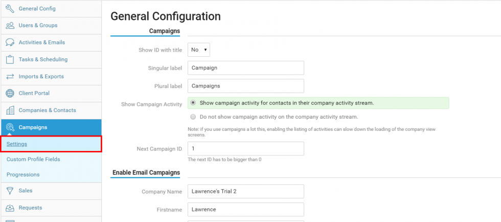 Campaigns Settings 2